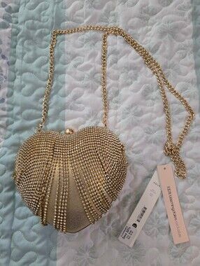 Blumingdales Aqua Gold Heart Rhinestone Crossbody Bag